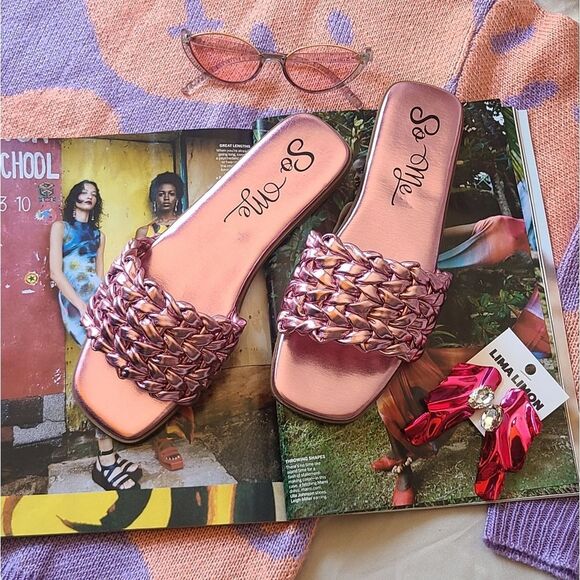 🌸🌴The Leya// Pink metallic braided one band sandal - Picture 6 of 6